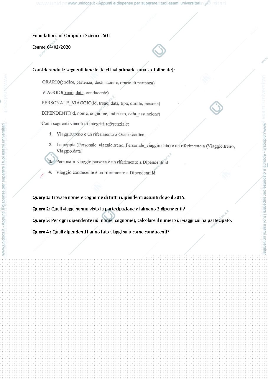 Anteprima pagina 1 — Esame SQL
