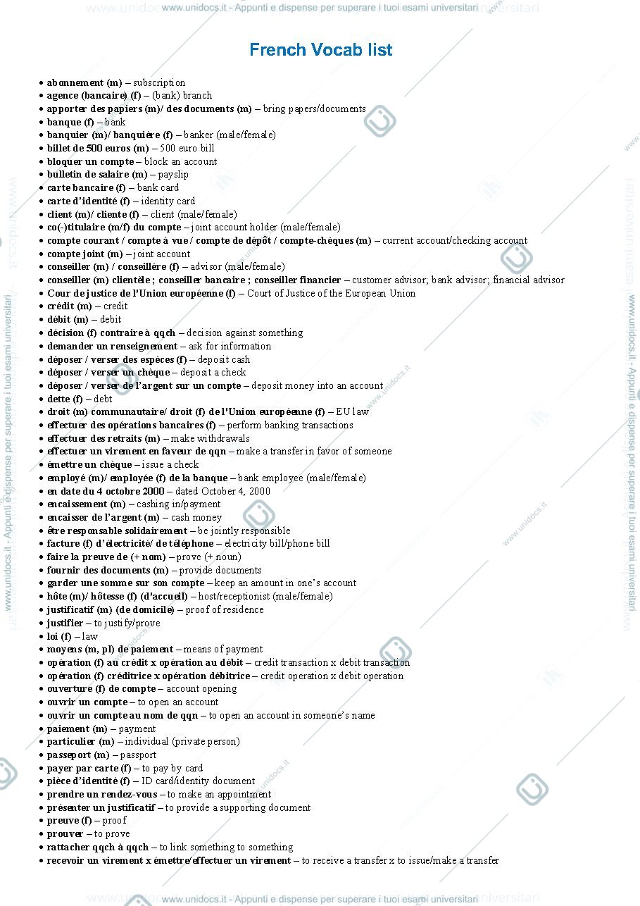 Anteprima pagina 1 — vocabulary francais de la finance
