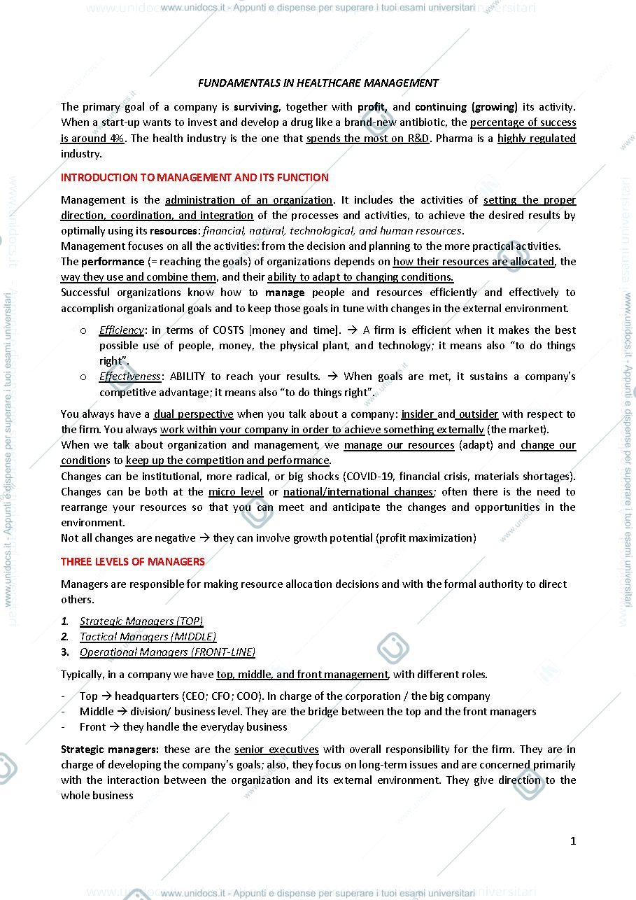 Anteprima pagina 1 — Fundamentals in Healthcare management