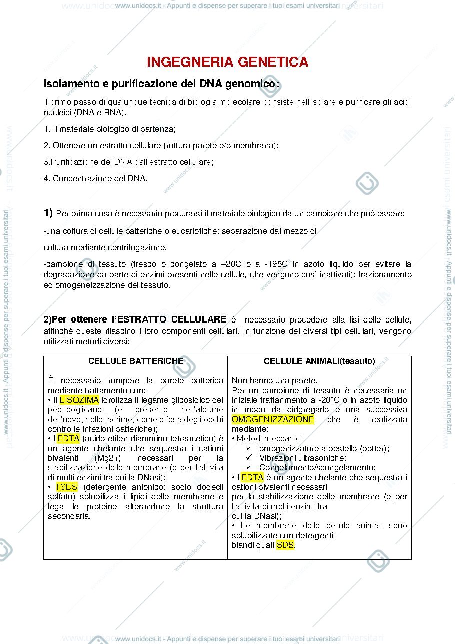 Anteprima pagina 1 — Estrazione, purificazione e quantificazione DNA genomico 