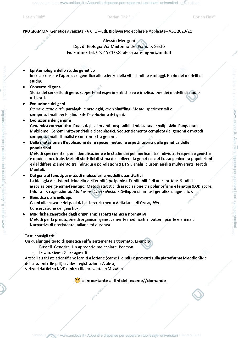 Anteprima pagina 3 — Appunti genetica avanzata