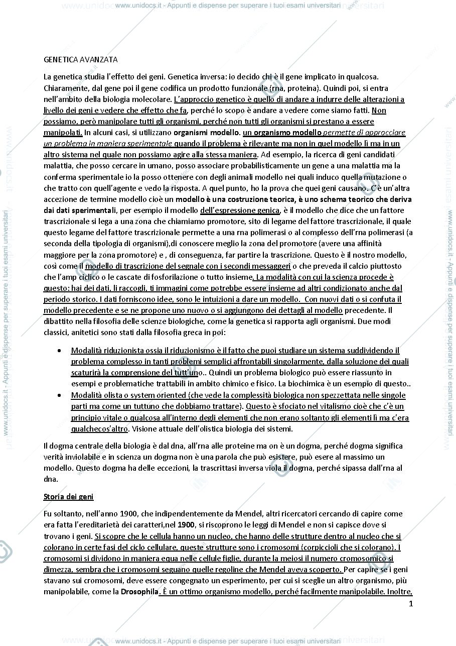 Anteprima pagina 1 — Appunti di Genetica 20/21