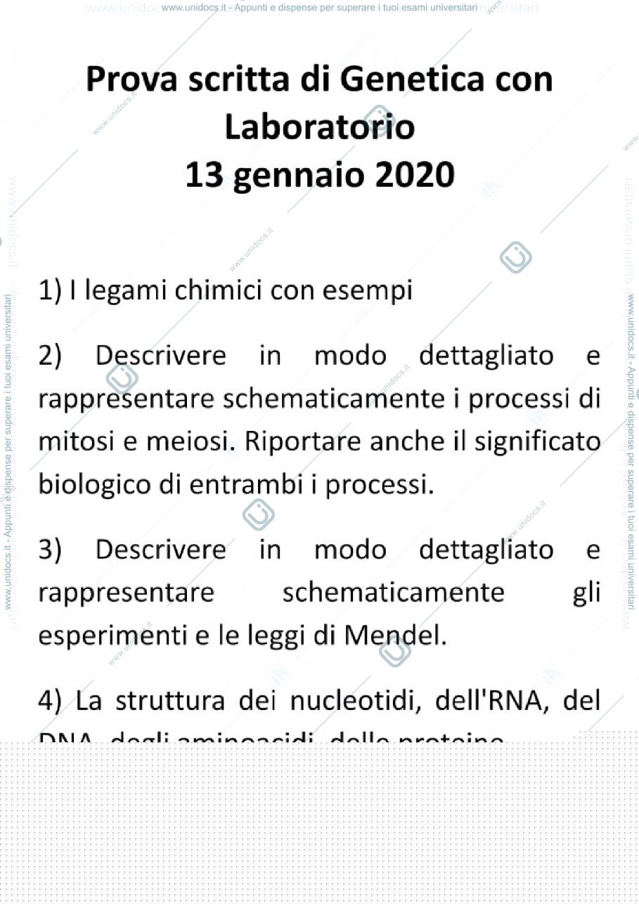 Anteprima pagina 1 — Domande scritto Genetica