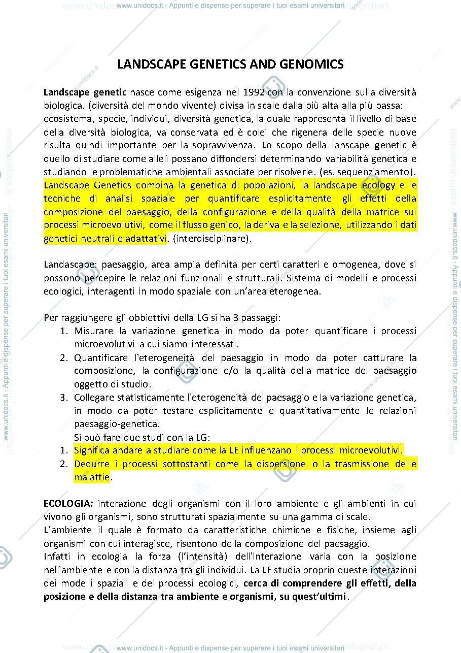 Anteprima pagina 2 — APPUNTI GENETICA E GENOMICA AMBIENTALE 