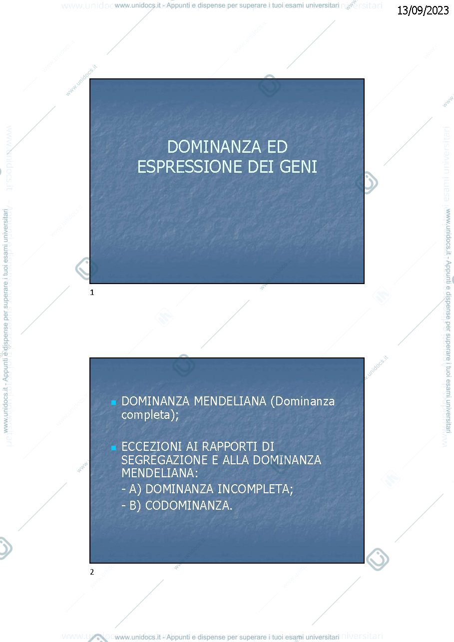 Anteprima pagina 1 — Dominanza a ed espressione dei geni