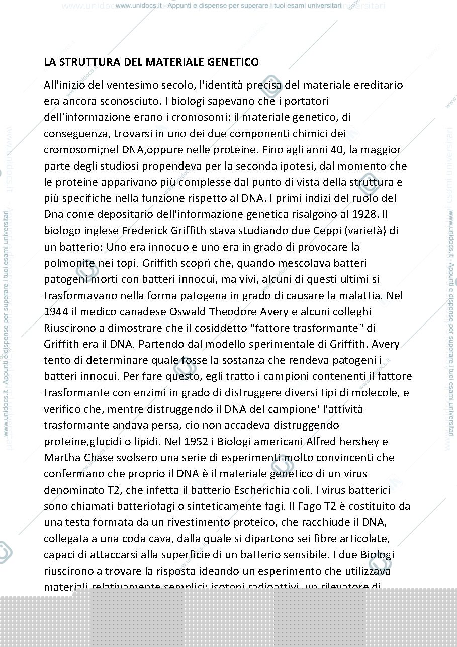 Anteprima pagina 1 — La struttura del materiale genetico 