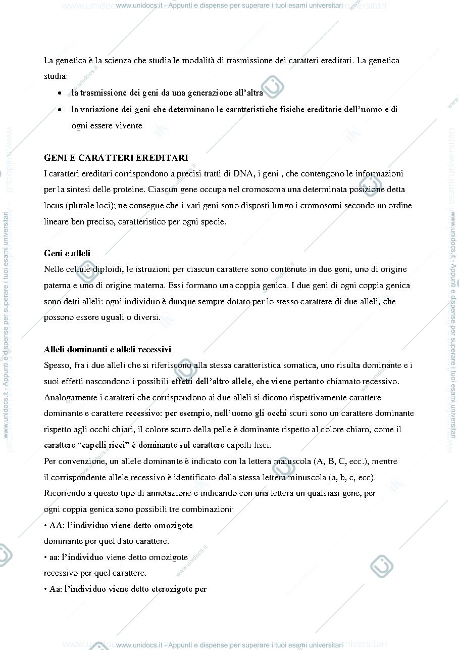 Anteprima pagina 1 — Riassunto genetica
