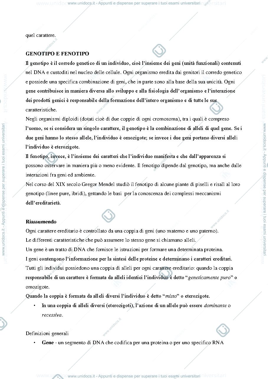 Anteprima pagina 2 — Riassunto genetica