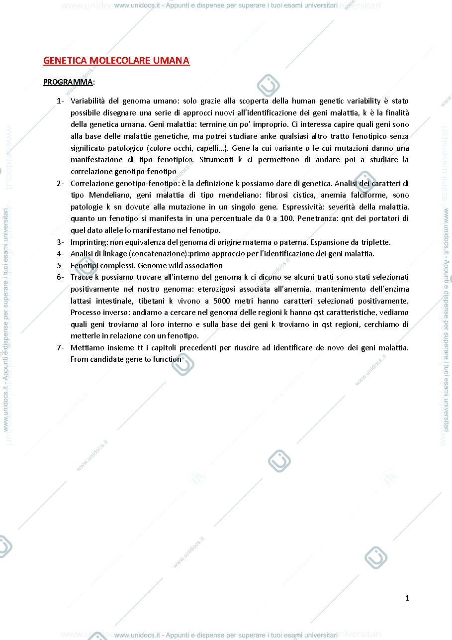 Anteprima pagina 1 — genetica molecolare