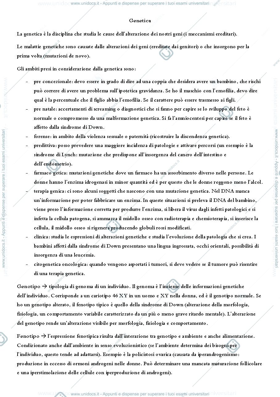 Anteprima pagina 1 — Appunti di genetica