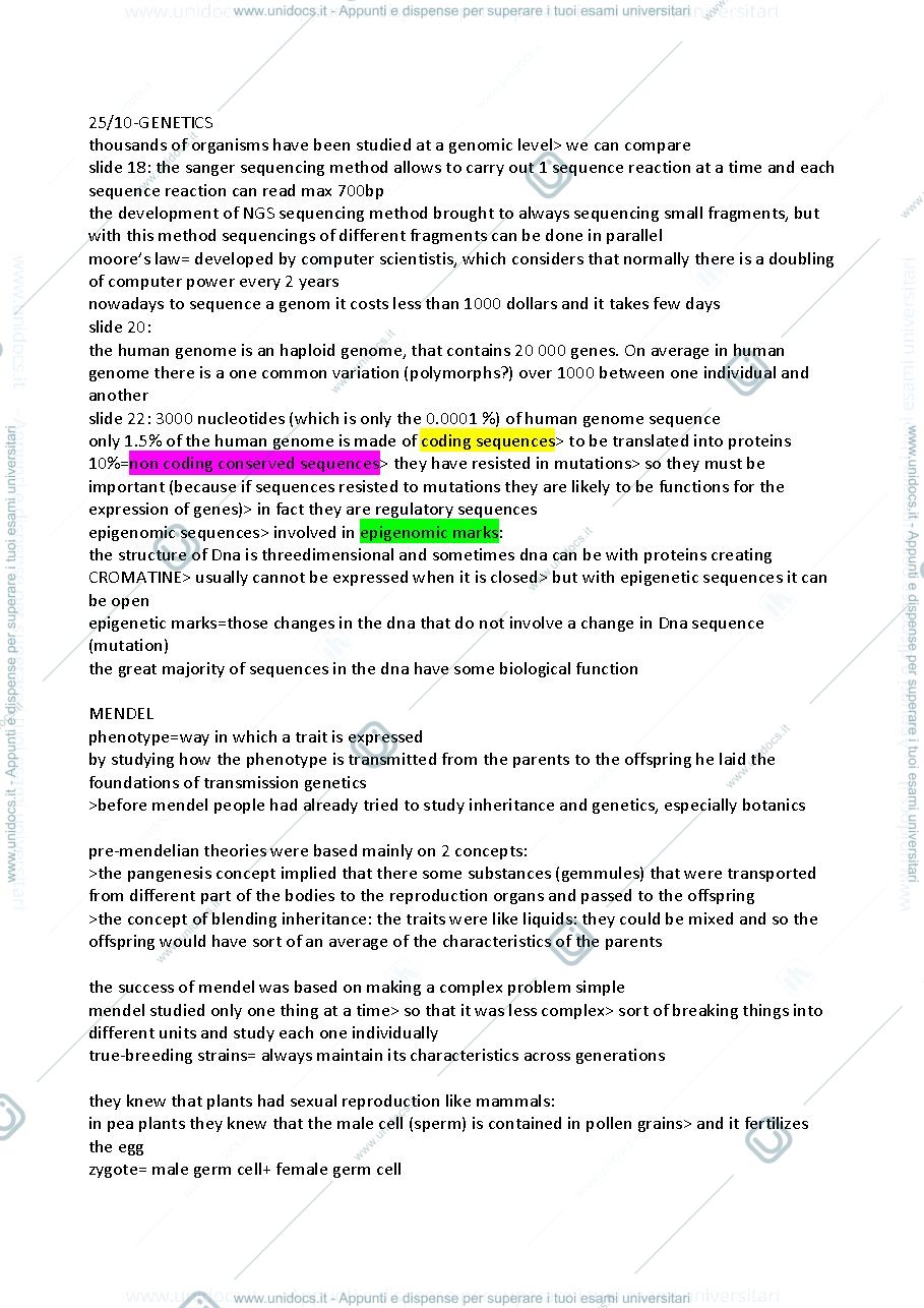 Anteprima pagina 1 — Appunti genetics