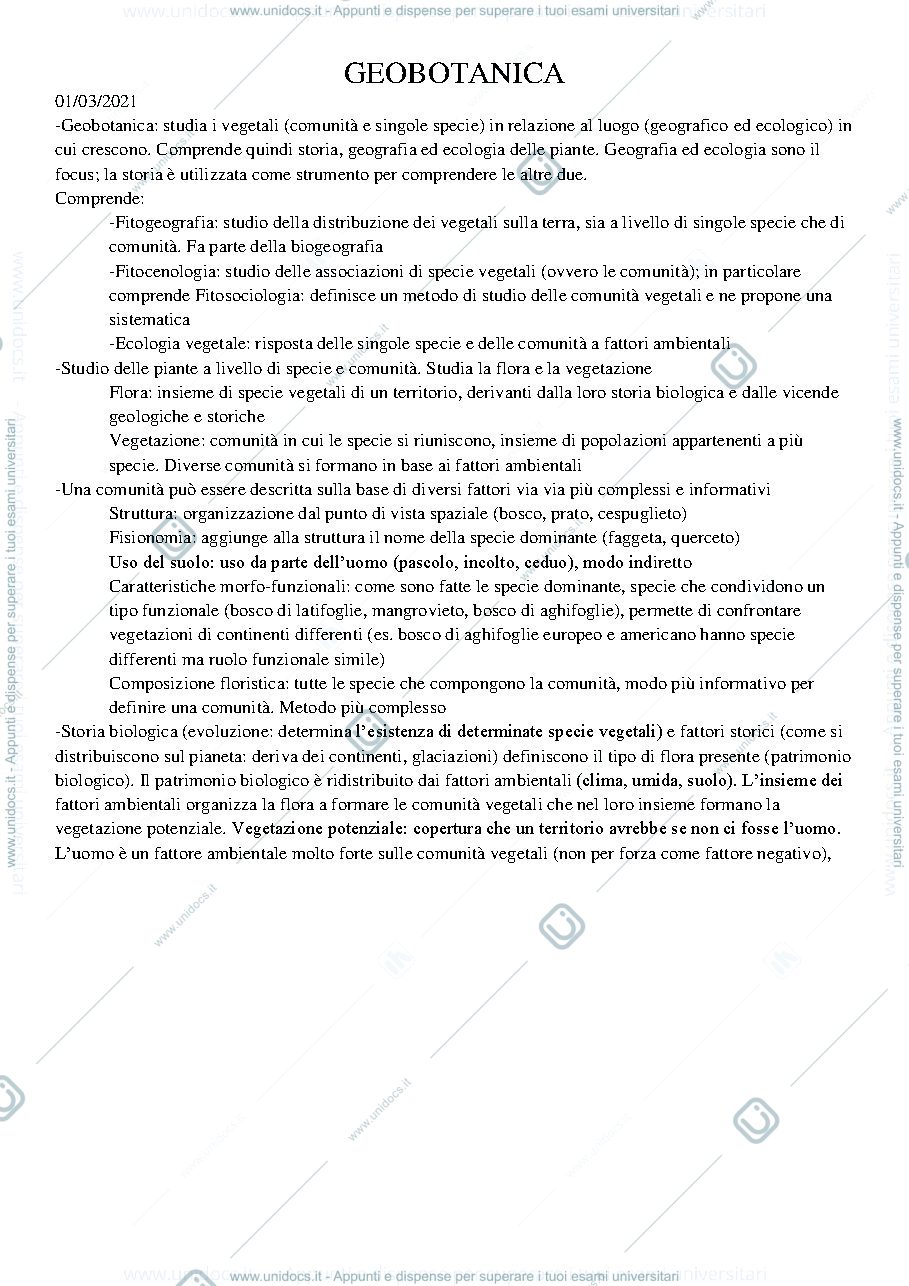 Anteprima pagina 1 — Appunti di Geobotanica 