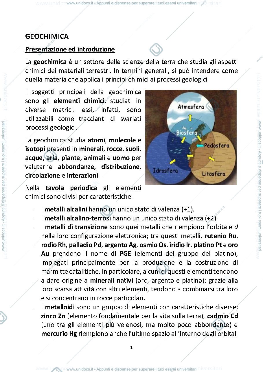 Anteprima pagina 1 — primo parziale di geochimica
