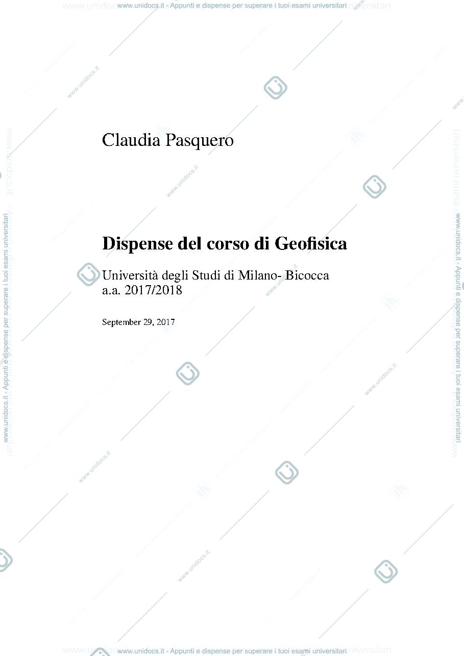 Anteprima pagina 1 — Dispense Geofisica Prof.ssa Pasquero Unimib