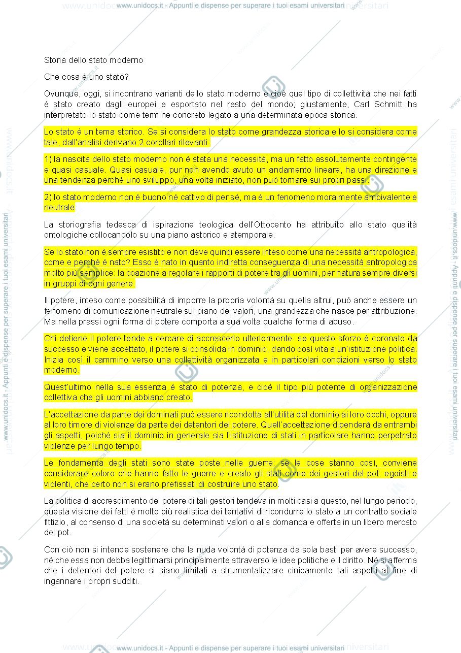 Anteprima pagina 1 — Riassunto Storia dello Stato moderno