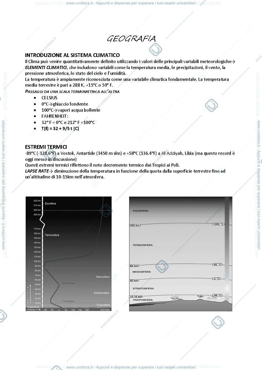 Anteprima pagina 1 — Appunti: atmosfera, climi, correnti oceaniche