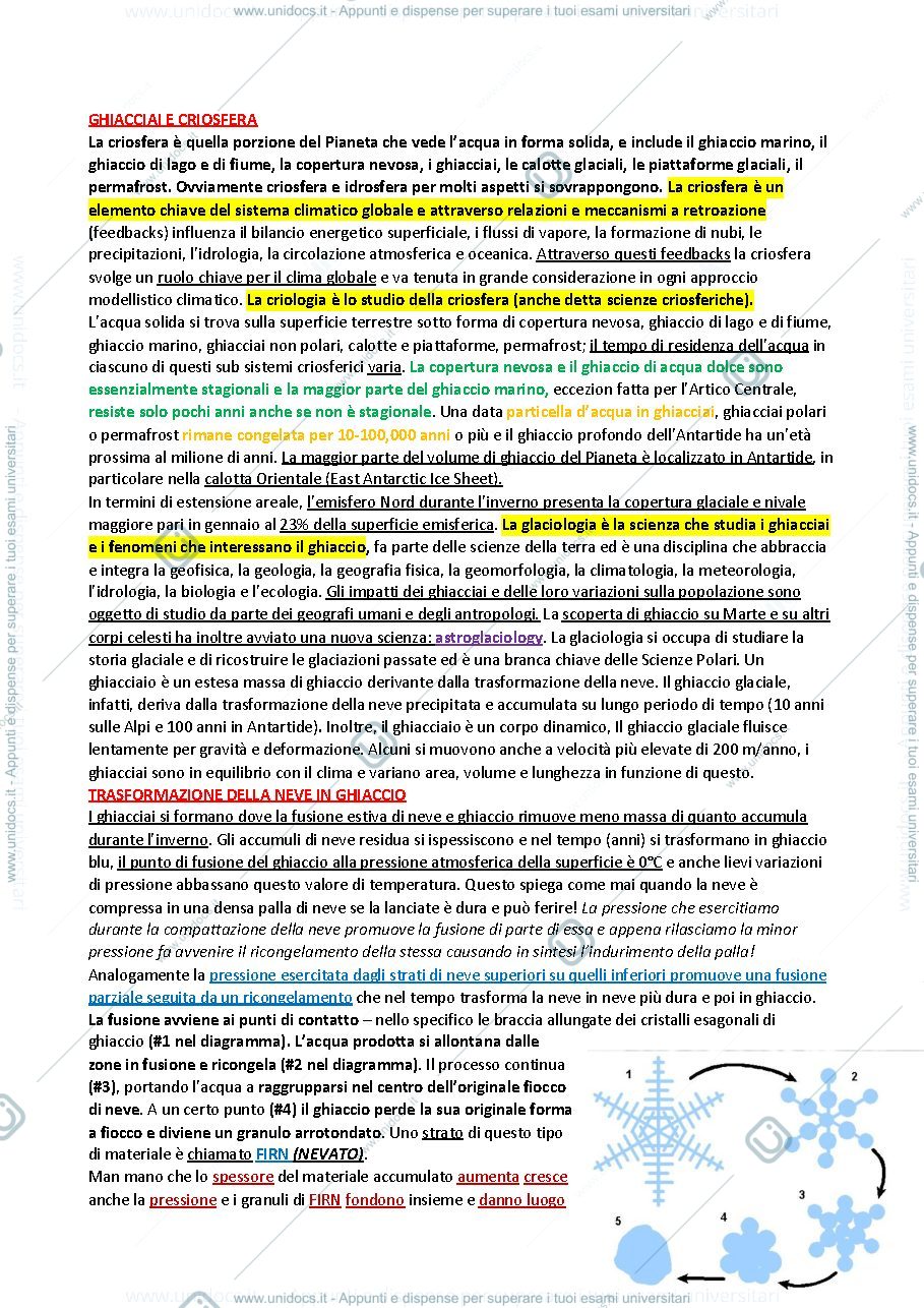 Anteprima pagina 1 — Ghiacciai e Criosfera, primo anno