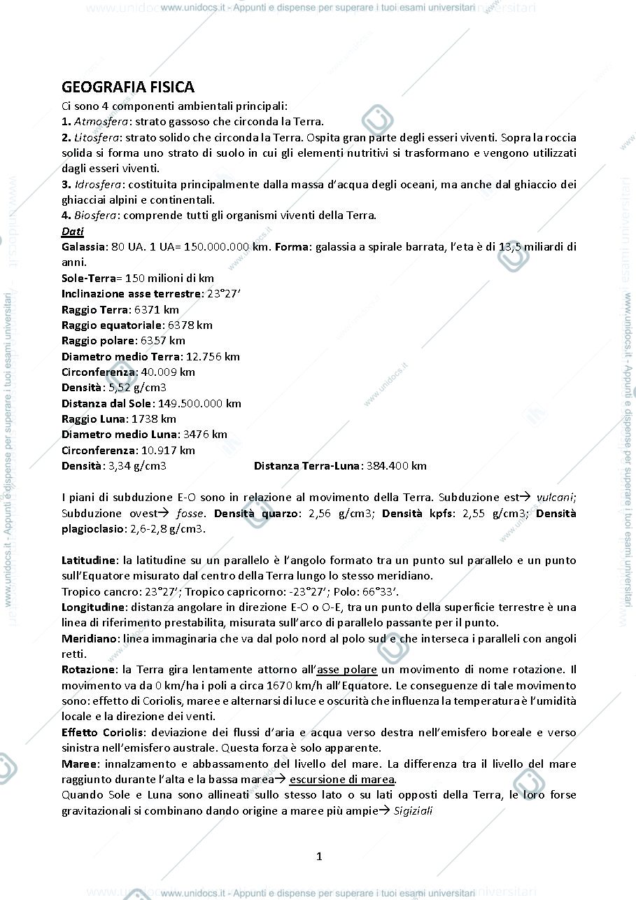Anteprima pagina 1 — Appunti Geografica Fisica parte 1