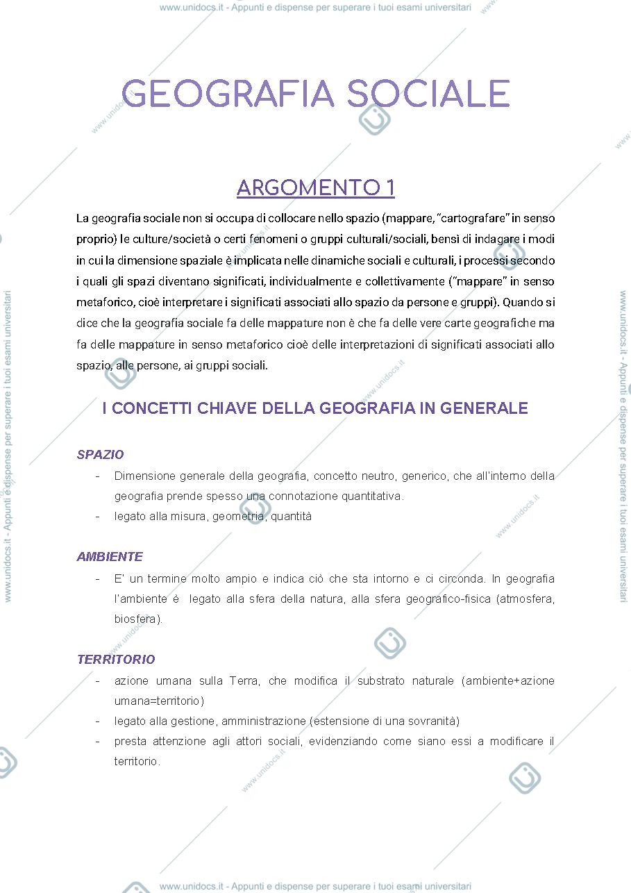 Anteprima pagina 1 — Appunti geografia sociale a.s. 2024/2025