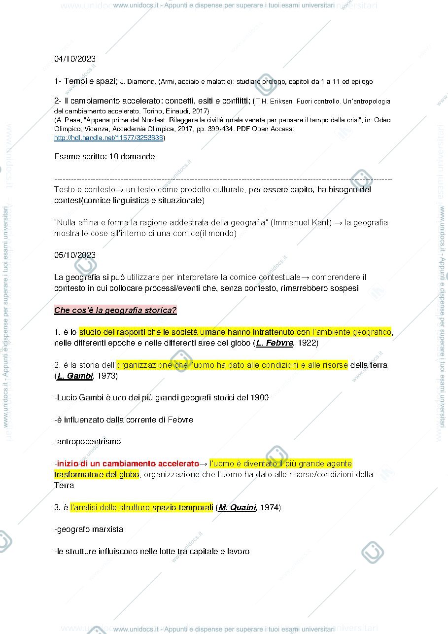Anteprima pagina 1 — Geografia Storica, 6 crediti