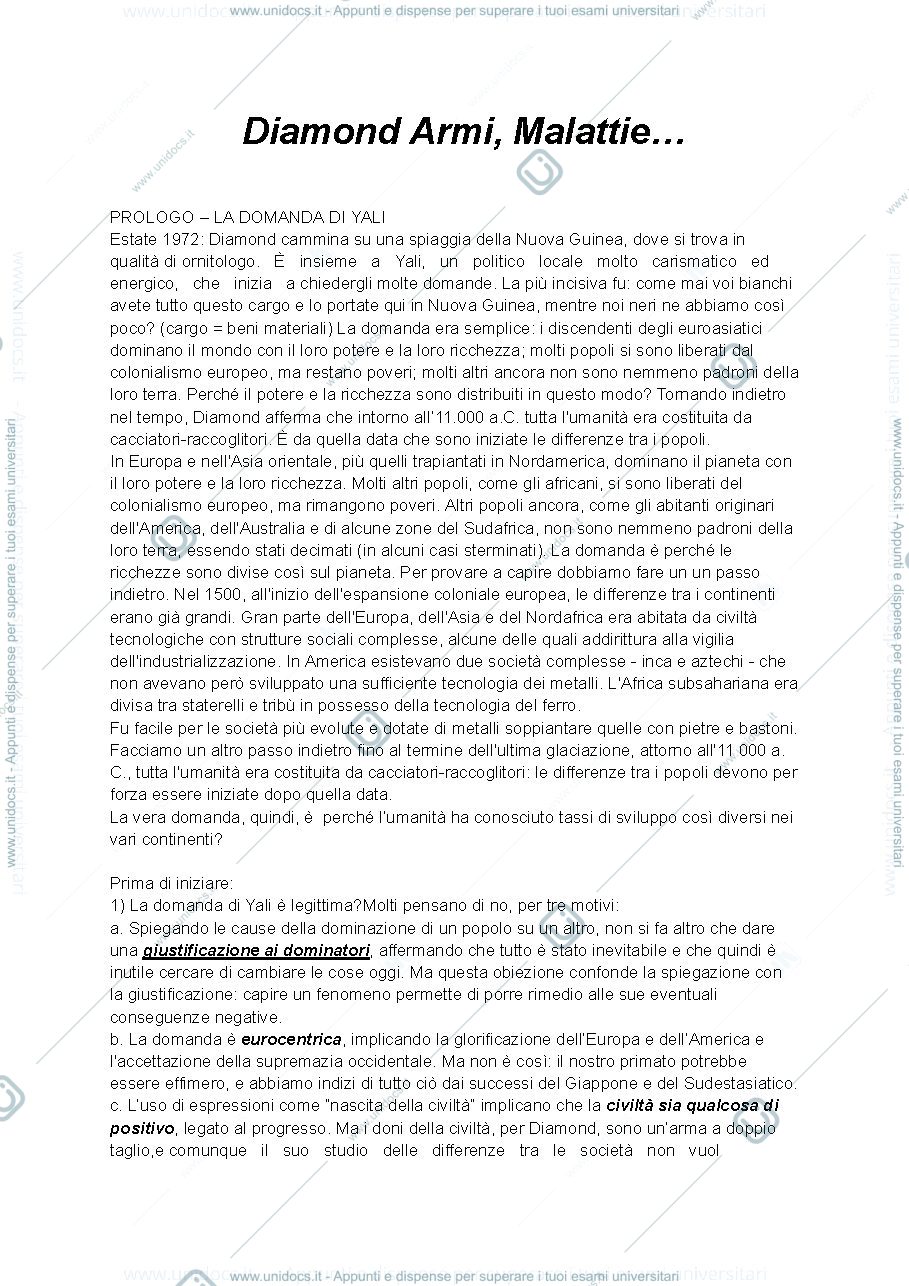 Anteprima pagina 1 — armi, acciaio, malattie