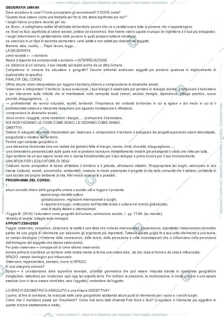 Anteprima pagina 1 — Appunti di geografia umana