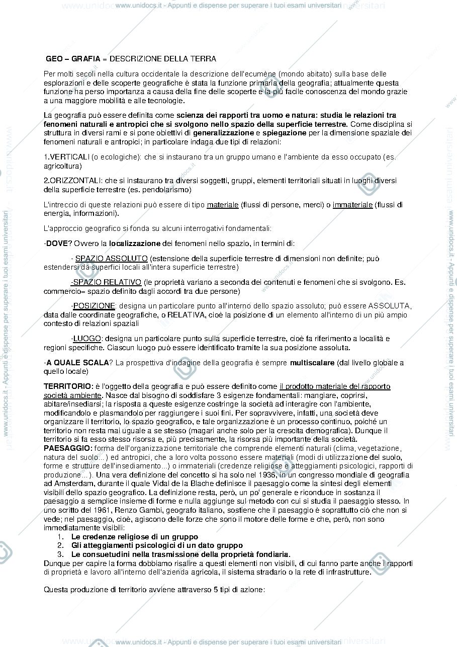 Anteprima pagina 1 — Riassunto dispense geografia - haggett