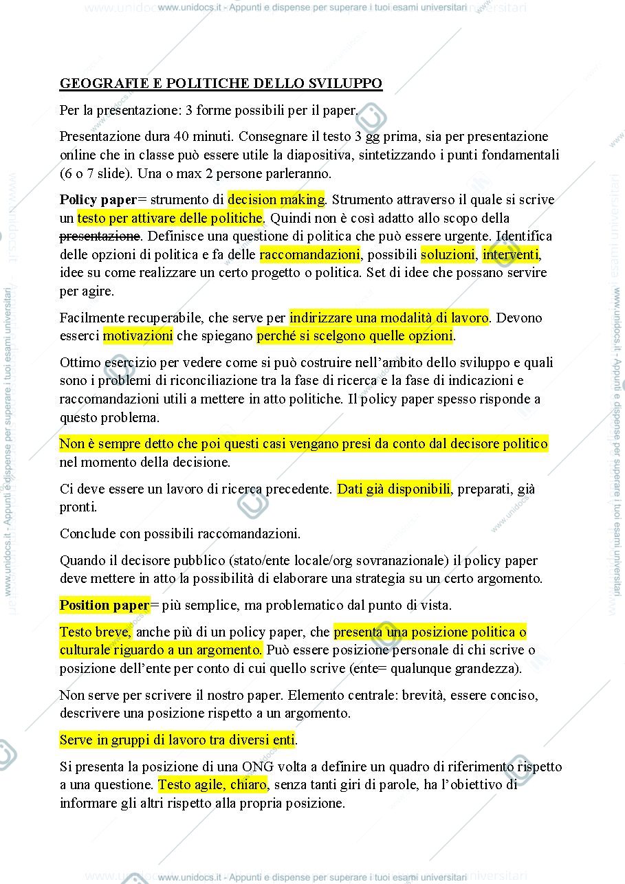 Anteprima pagina 1 — Appunti di Geografie e politiche dello sviluppo