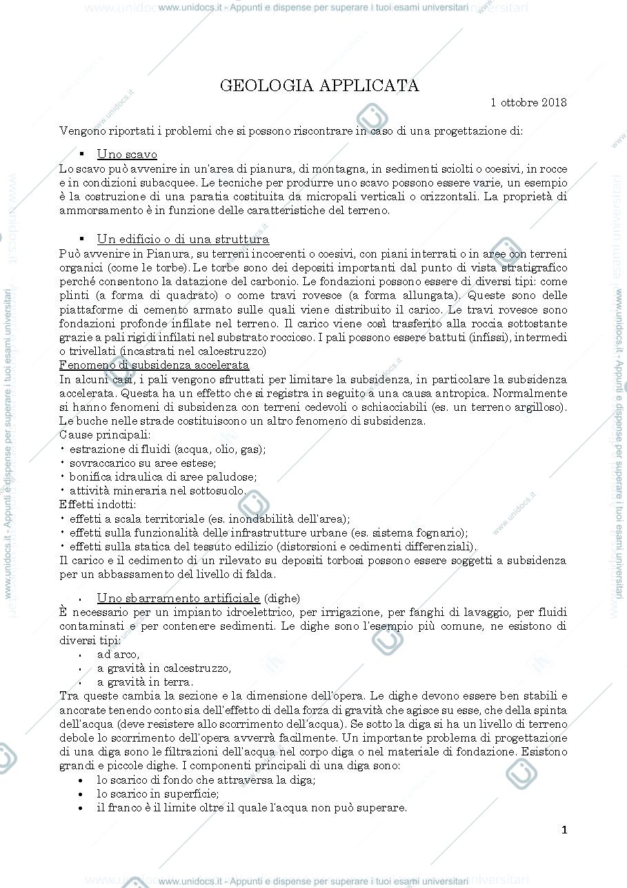 Anteprima pagina 1 — Geologia Applicata appunti 2019