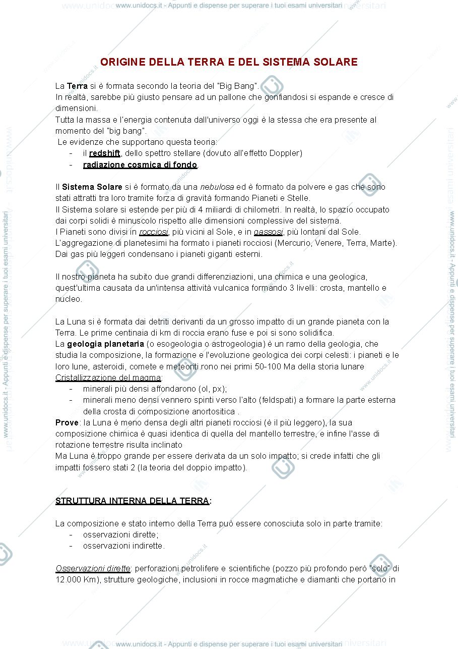 Anteprima pagina 1 — Origine e struttura della Terra