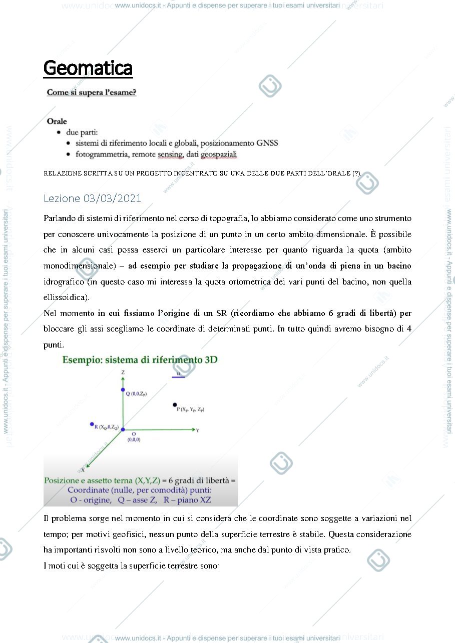 Anteprima pagina 1 — Appunti delle lezioni di Geomatica