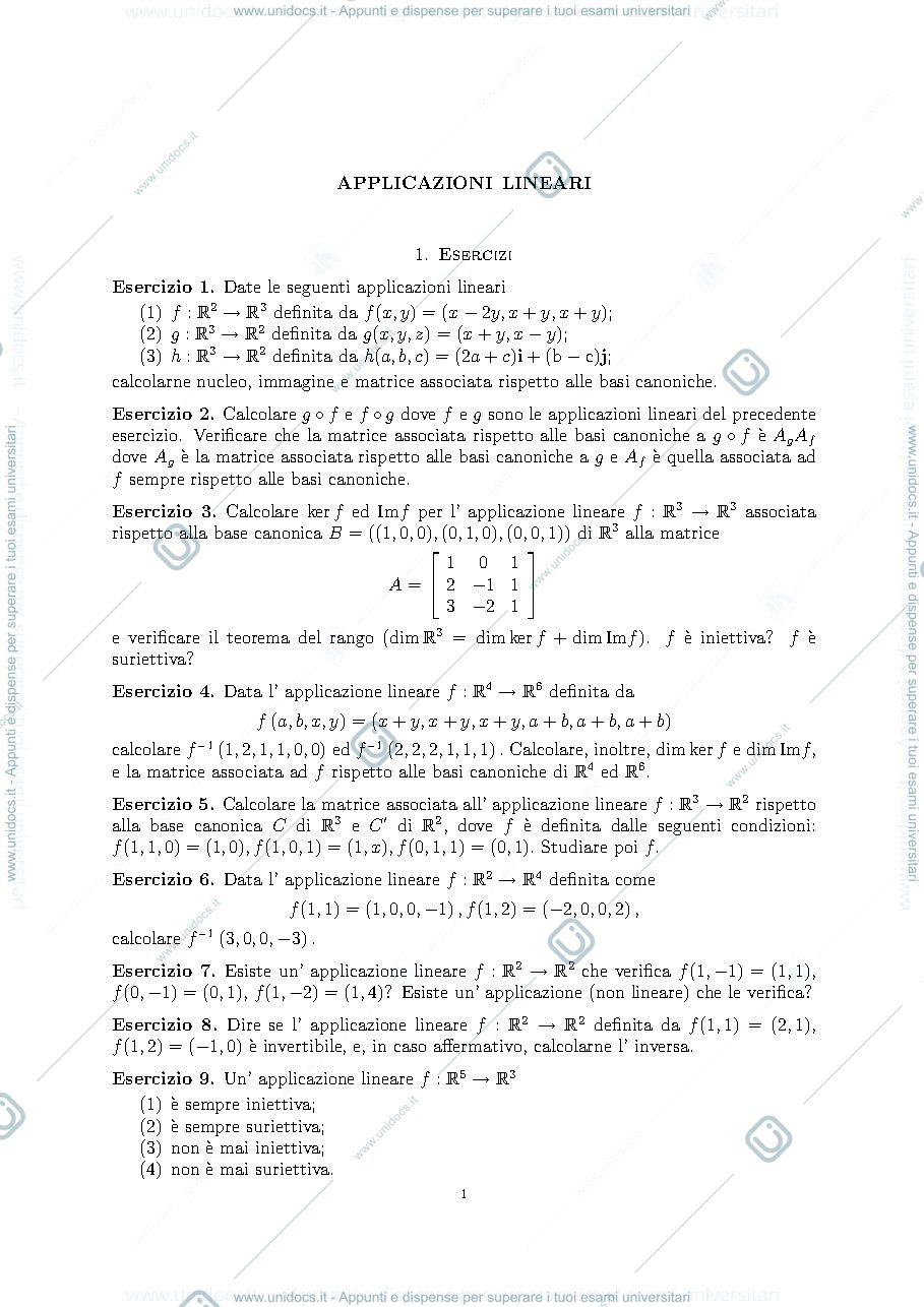Anteprima pagina 1 — cambiamenti di basi applicazioni lineari esercizi prof: Alessandra Cherubini