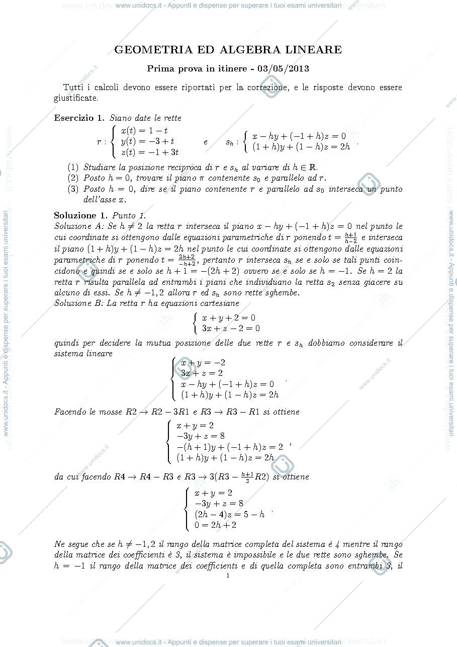 Anteprima pagina 1 — Prova del maggio 2013 esame prof: Alessandra Cherubini