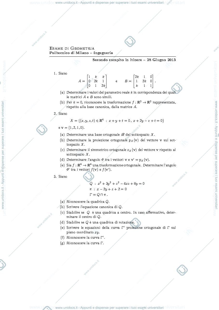 Anteprima pagina 1 — Testo e soluzione II prova in itinere 2012-13 esame prof: Alessandra Cherubini