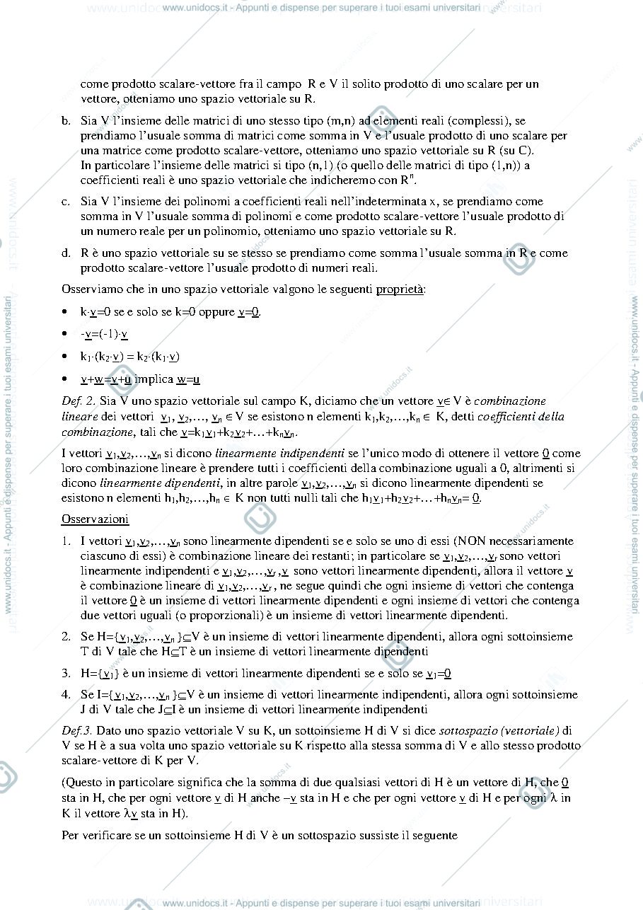 Anteprima pagina 2 — Nozioni base su spazi vettoriali della prof: Alessandra Cherubini