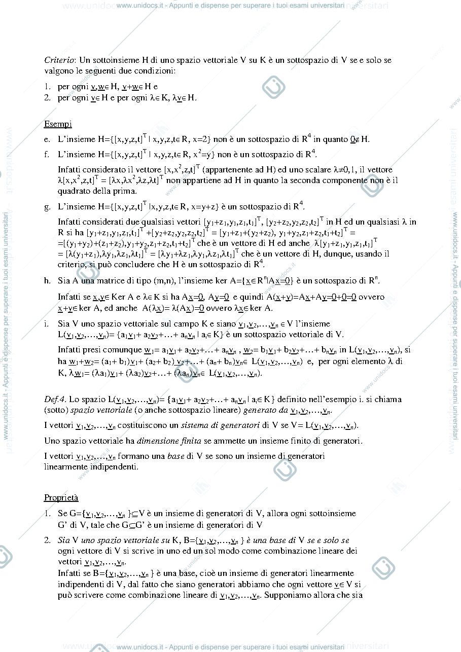 Anteprima pagina 3 — Nozioni base su spazi vettoriali della prof: Alessandra Cherubini