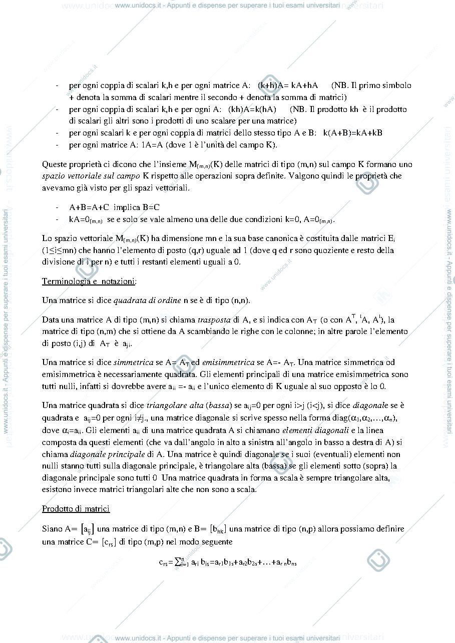 Anteprima pagina 2 — Nozioni base di algebra delle matrici della prof: Alessandra Cherubini