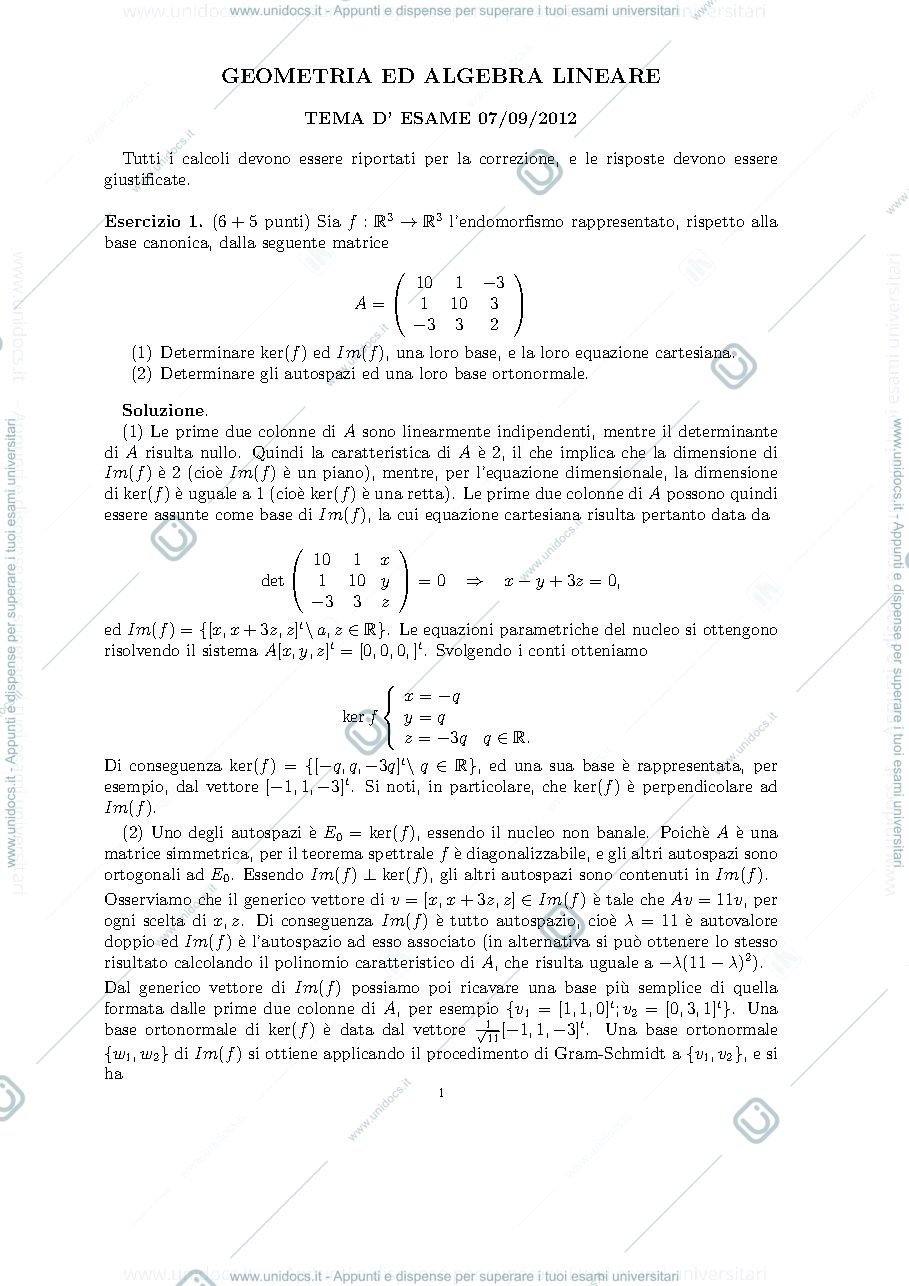 Anteprima pagina 1 — testo e soluzione dell'esame del settembre 2012 esame prof: Alessandra Cherubini