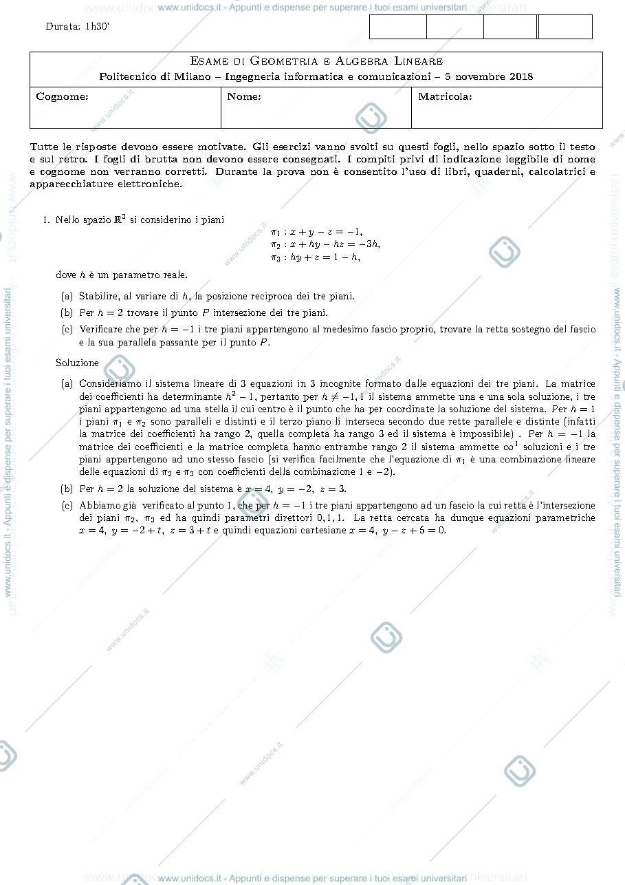 Anteprima pagina 1 — Soluzione di una delle versioni della prima prova in itinere esame prof: Alessandra Cherubini