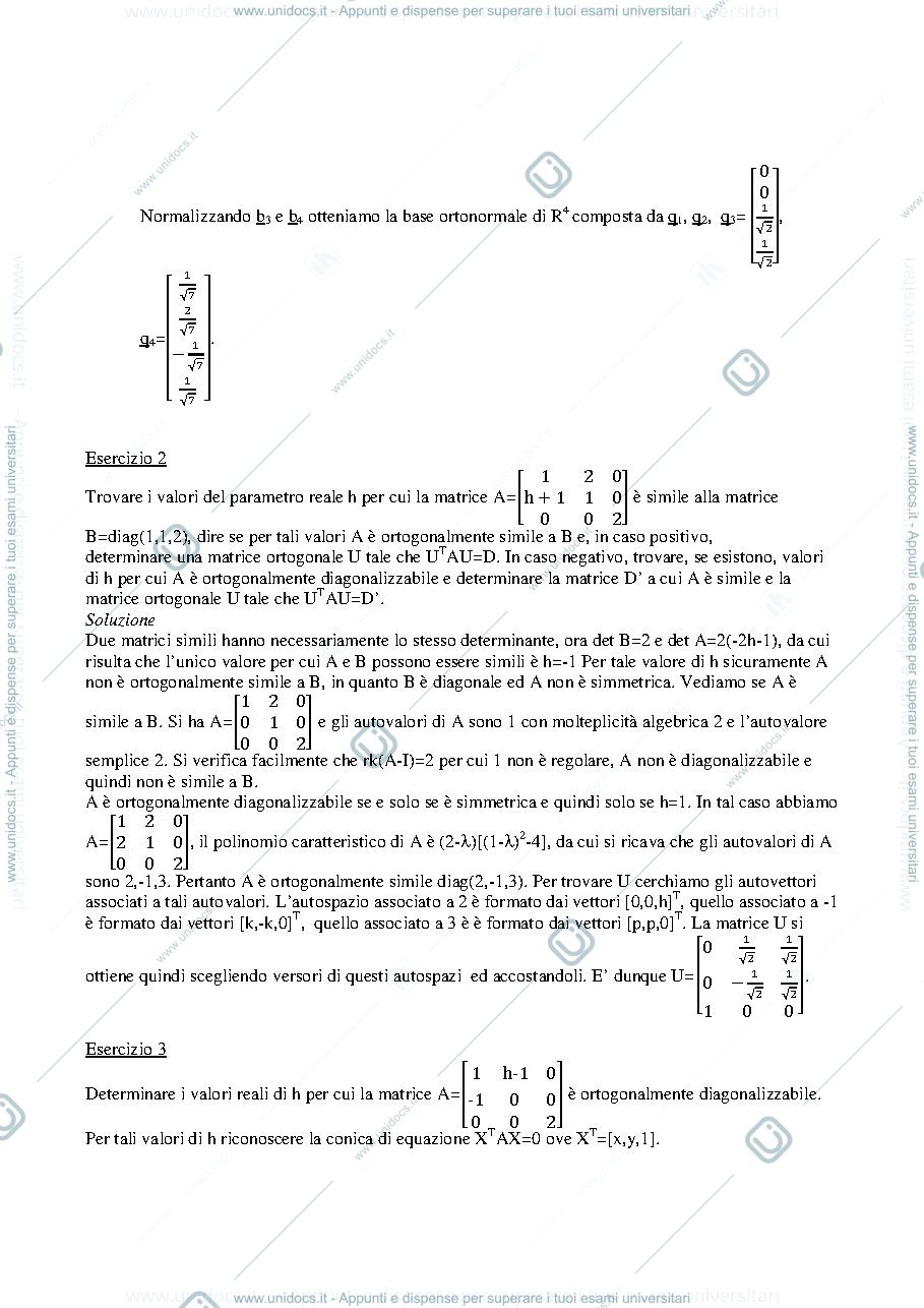 Anteprima pagina 2 — Testi e soluzioni di esercizi su matrici reali simmetriche, basi ortogonali, etc. prof: Alessandra Cherubini