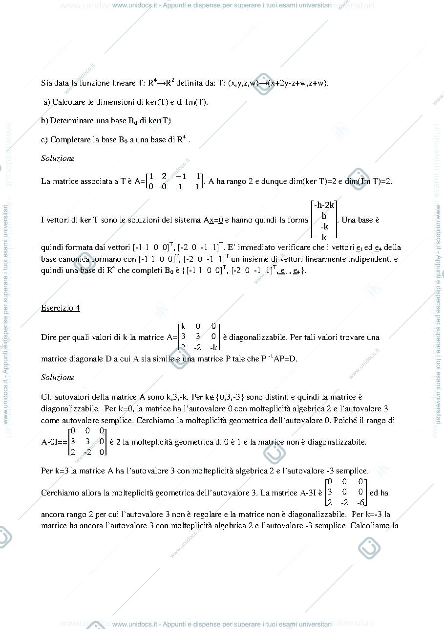 Anteprima pagina 2 — Esercizi su autovalori, autovettori, matrici diagonalizzabili e simili esercizi prof: Alessandra Cherubini