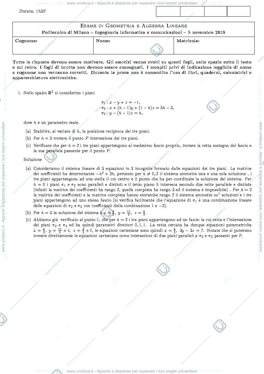 Anteprima pagina 1 — Soluzione dell'altra versione della I prova in itinere esame prof: Alessandra Cherubini