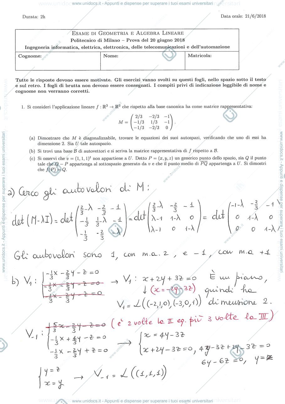 Anteprima pagina 1 — Testo e soluzione della prova del 20-6-2018 esame prof: Alessandra Cherubini