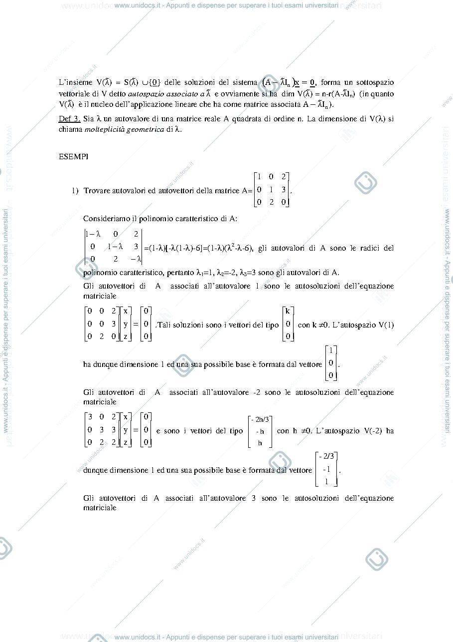 Anteprima pagina 2 — Nozioni base su autovalori, autovettori, diagonalizzazione e similitudine di matrici della prof: Alessandra Cherubini