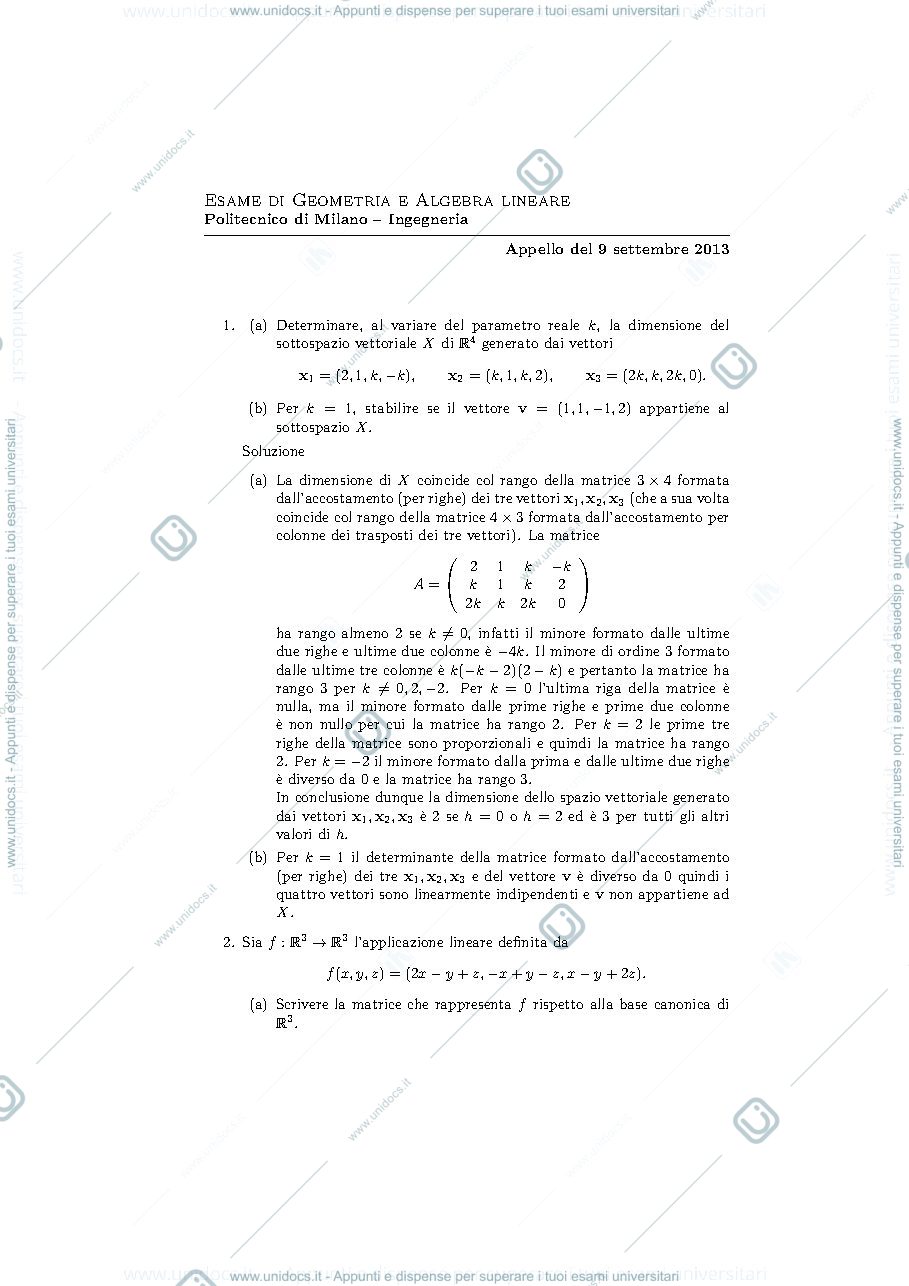 Anteprima pagina 1 — Testo e soluzione della prova del 9 settembre 2013 esame prof: Alessandra Cherubini