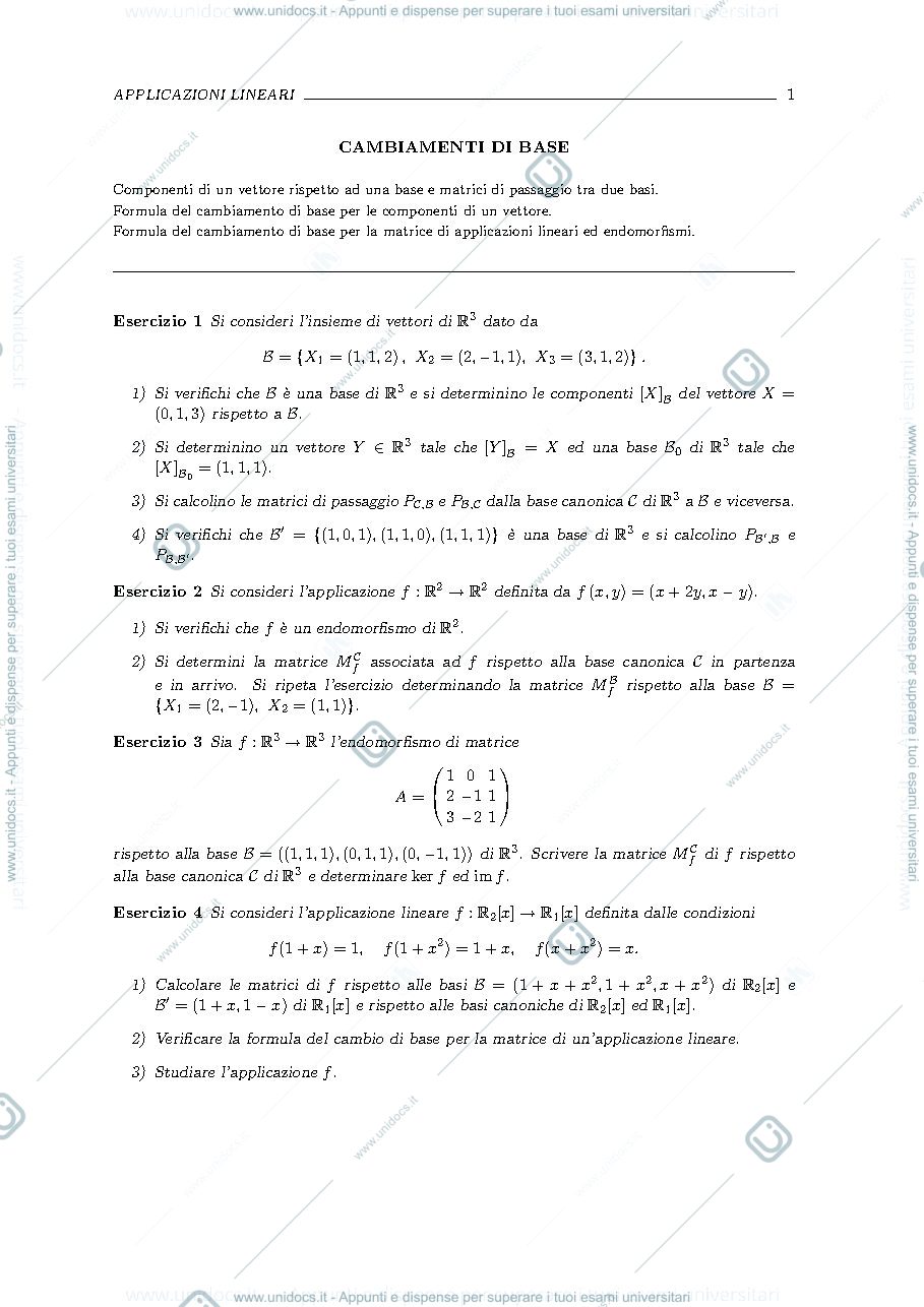 Anteprima pagina 1 — ApplicazioniLineari2_CAMBIdiBASE esercizi prof: Alessandra Cherubini