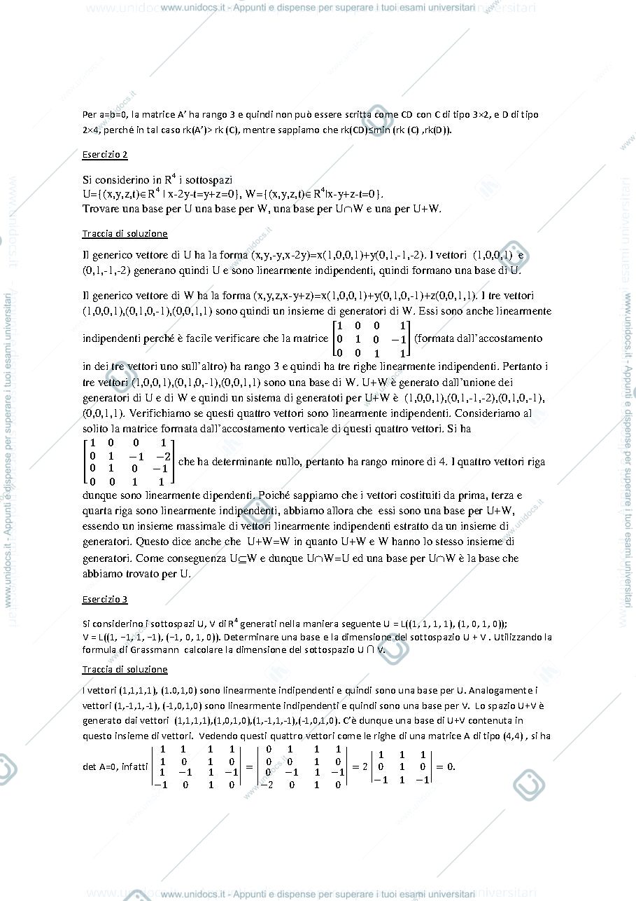 Anteprima pagina 2 — Esercizi su sottospazi e applicazioni lineari esercizi prof: Alessandra Cherubini