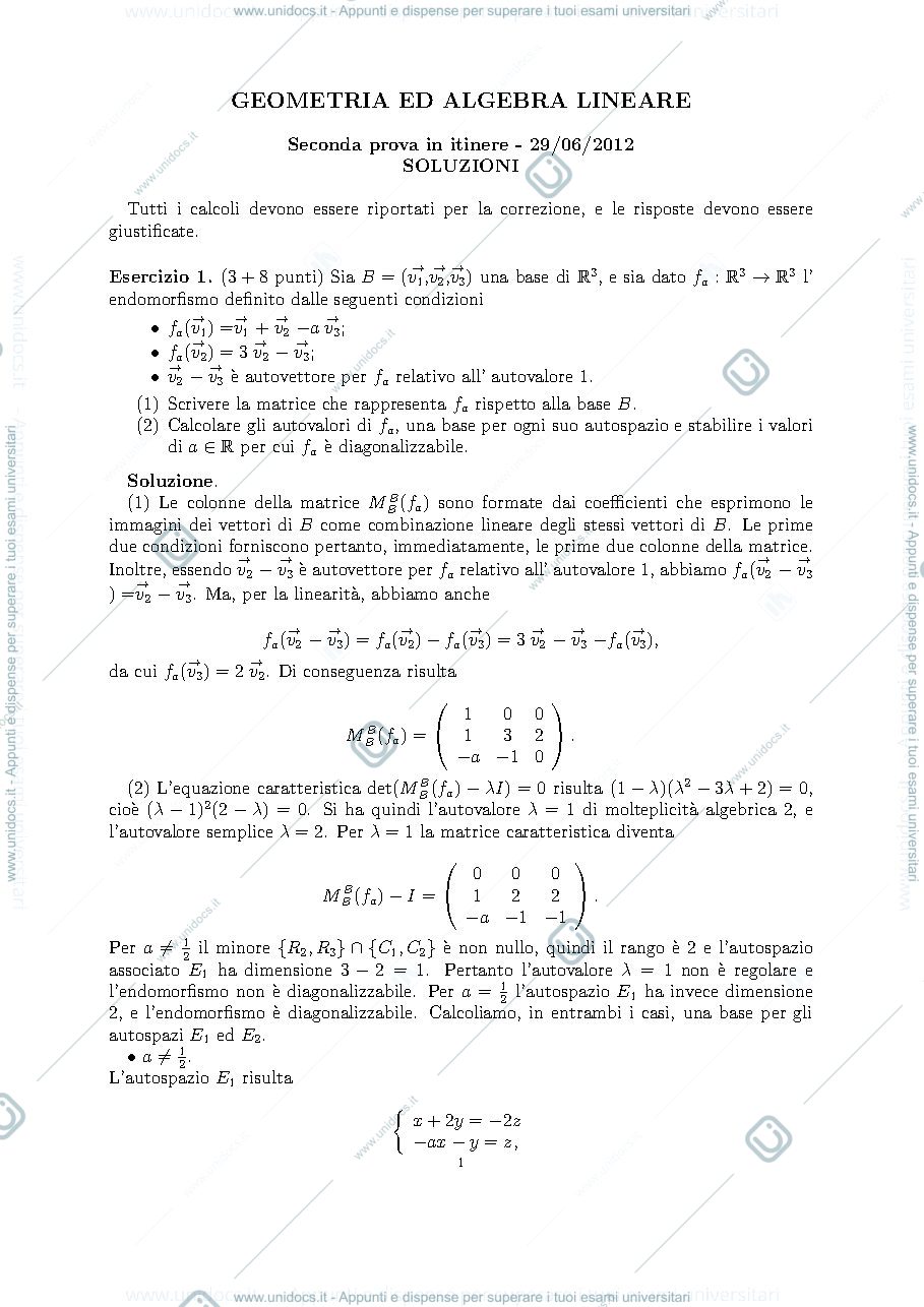 Anteprima pagina 1 — Testo e soluzione II prova in itinere 2011-12 esame prof: Alessandra Cherubini
