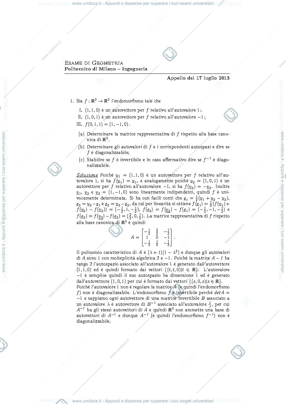 Anteprima pagina 1 — Testo e soluzione della prova del 17 luglio 2013 esame prof: Alessandra Cherubini