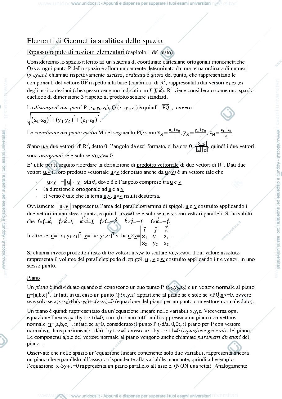Anteprima pagina 1 — Nozioni base di geometria analitica dello spazio. della prof: Alessandra Cherubini